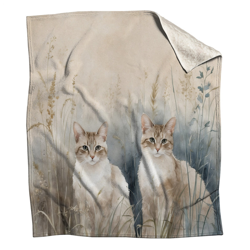 Deux couvertures de chats dans l'herbe, L 60 po x H 80 po