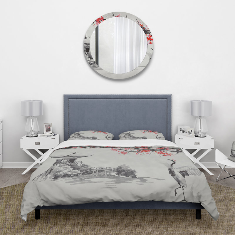 Ensemble de housse de couette Traditional Fuji Mountain avec Sakura japonais - Microfibre de polyester