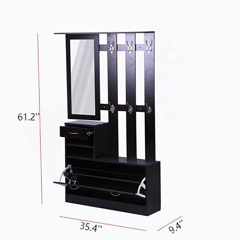 Combination Model Gate Cabinet With Shoe Cabinet+Hang Shelf+ Mirror, Matte Black