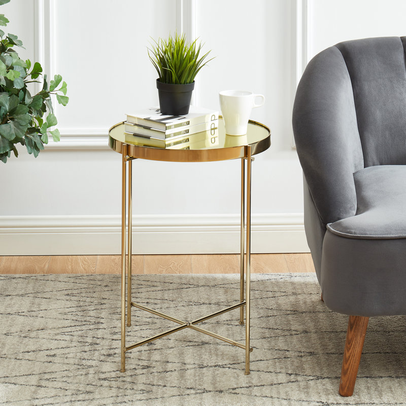 Table de bout avec plateau en verre, Doré