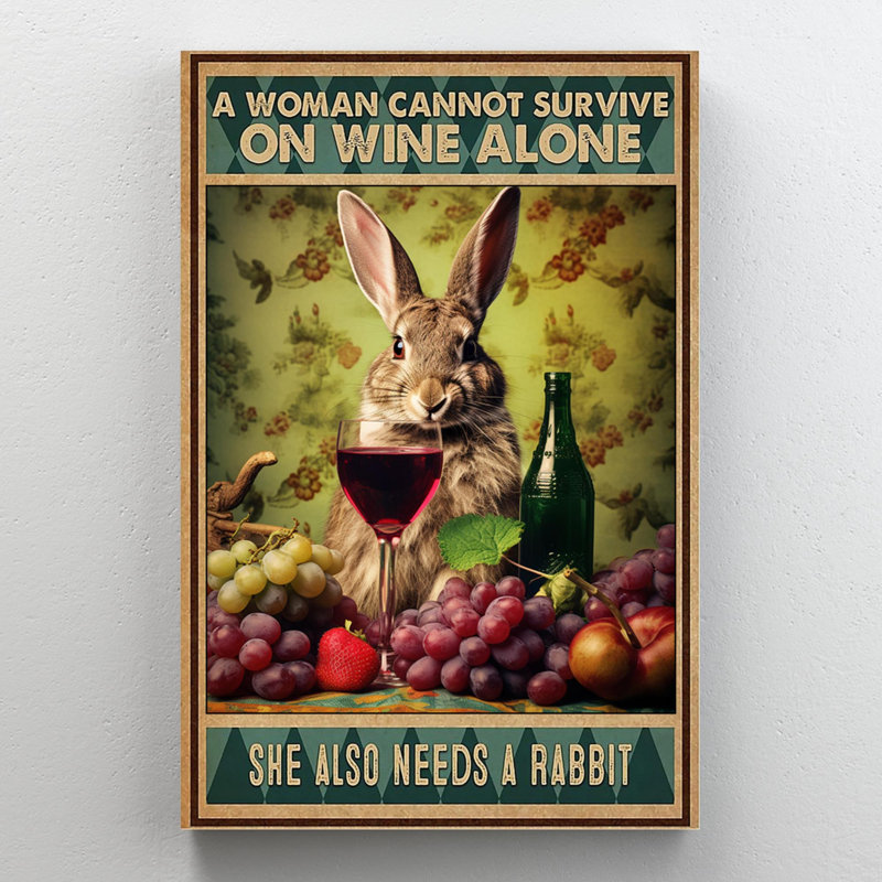 She She Needs A Rabbit - 1 pièce, reproduction d'art graphique sur toile tendue, H 20 po x l 16 po
