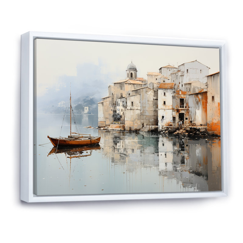 Almarina - Bateau, art mural, salon, H 30 po x l 40 po x P 1,5 po, Cadre flottant blanc