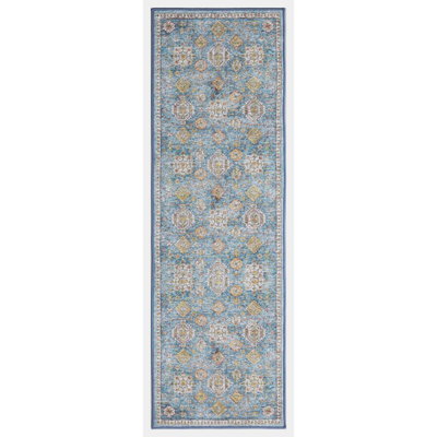 Lyanne Washable Non-Slip Blue Area Rug