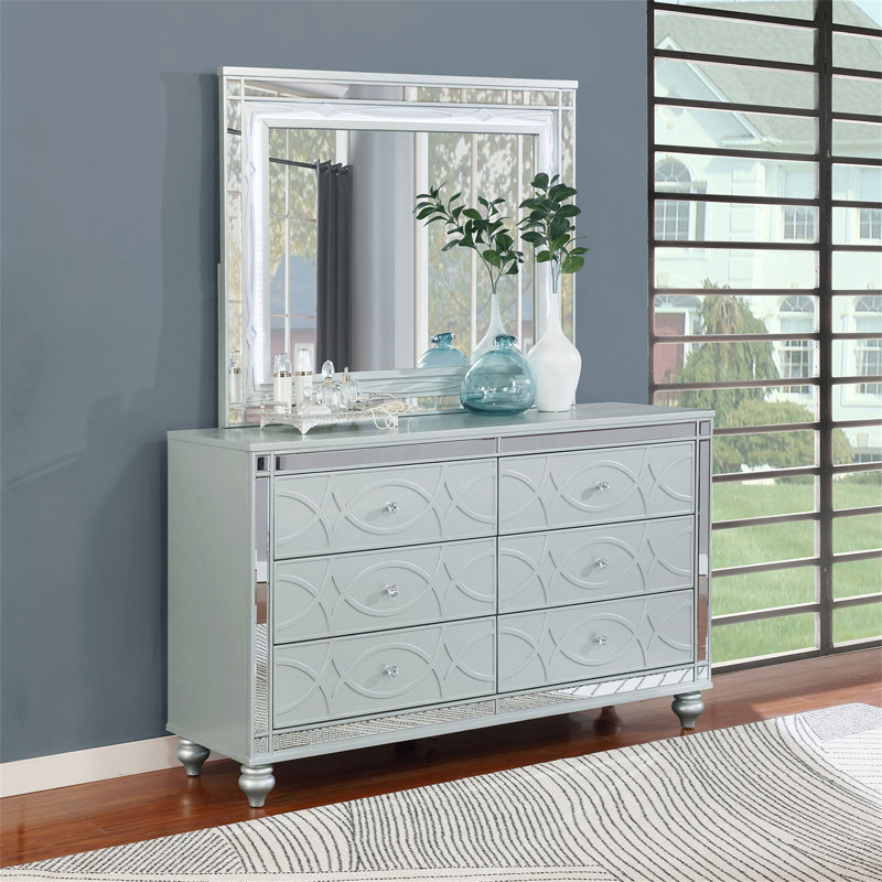 Arabesque Silver Metallic 6-Drawer Dresser With Mirror (Includes Dresser Only Not Mirror)