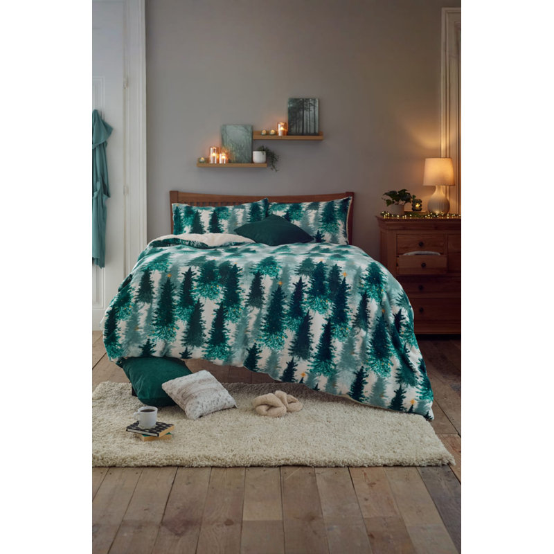 Christmas Tree Fleece Duvet Cover Set With Cosy Sh Fleece / Microfiber Geometric Duvet Cover Set with Pillowcases Included