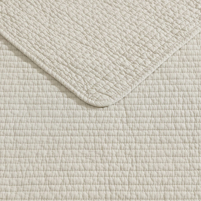 Nautica Seashore Stitch Solid Cotton Quilt Set, Beige, Twin Quilt + 1 Standard Sham