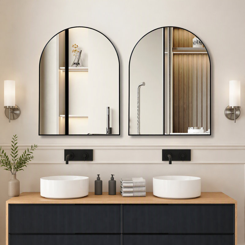 Miroir mural arqué de 76 x 102 cm (30 x 40 pouces), miroir en verre HD sans distorsion avec cadre en alliage d'aluminium antirouille, miroir décoratif arqué moderne incassable pour salle de bain, chambre et salon