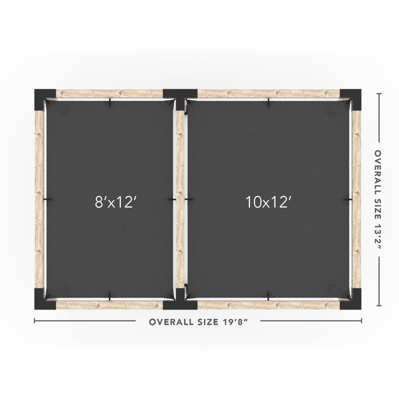 Toja 12' X 18' Double Pergola Kit With 2 Shade Sails For 6X6 Wood Posts, 103.2" H x 237.6" W x 158.4" D
