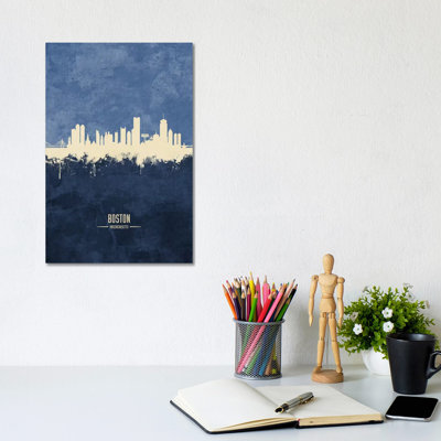 Boston Massachusetts Skyline Navy by Michael Tompsett - Wrapped Canvas Painting