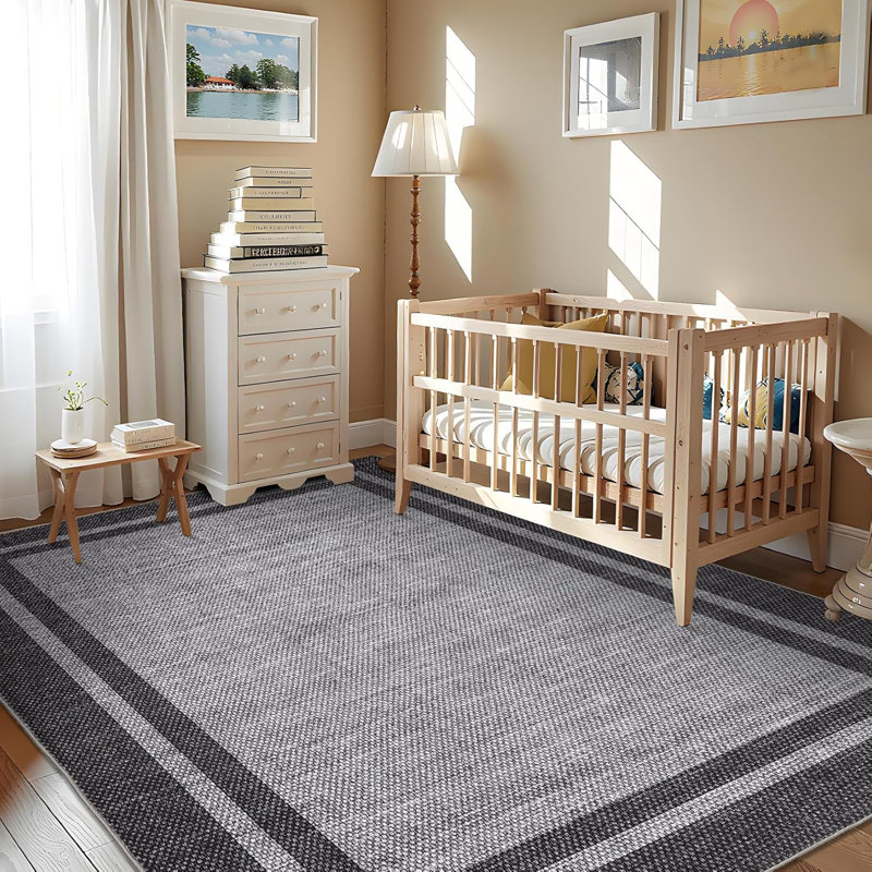 Kitchen Runner Rug – Non-Slip Modern Border, Soft Low Pile Carpet for Hallways, Entryways, Bathrooms, Laundry (Black/Grey)