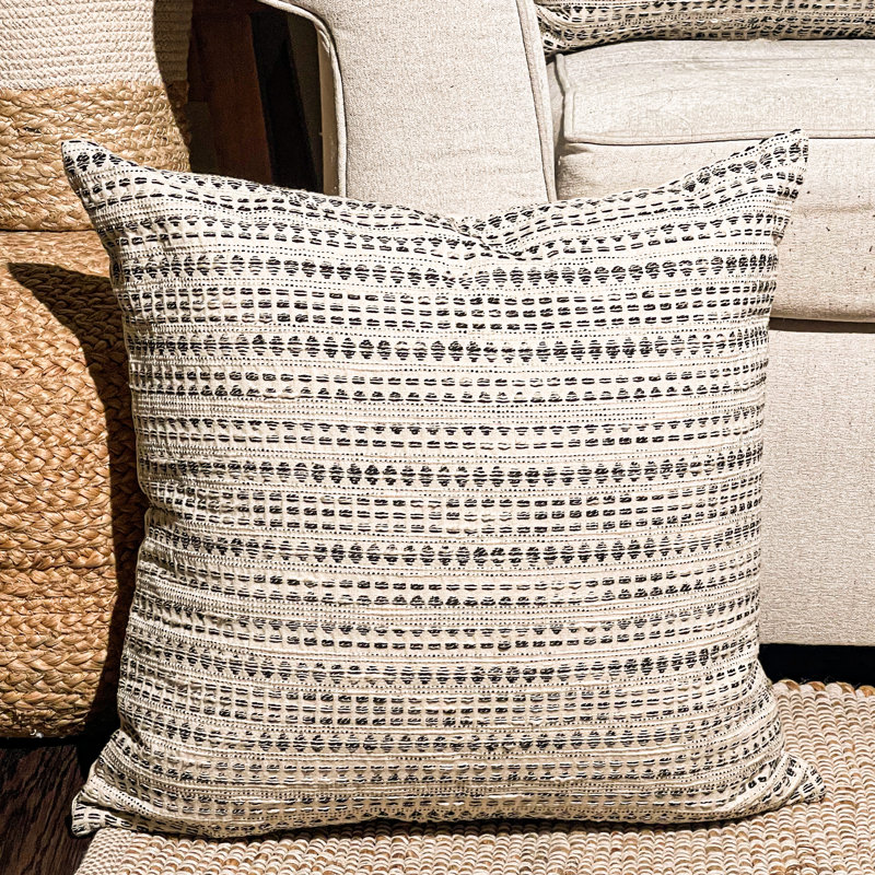Striped Cotton Blend Pillow Cover, 20" H x 20" W