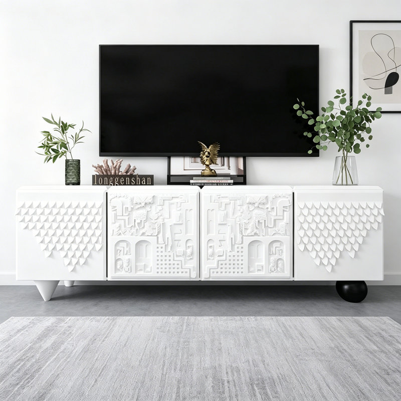 Meuble télé simple et créatif, Blanc cassé / blanc