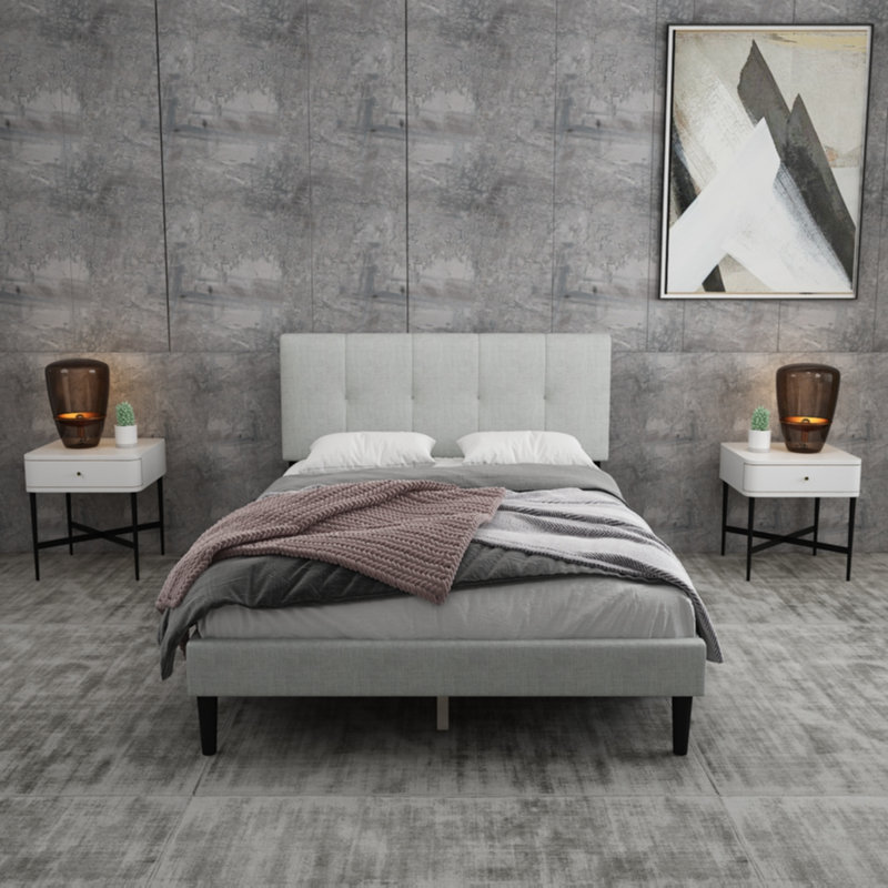 Dajai Upholstered Unfinished Platform Bed, Light Gray, Full