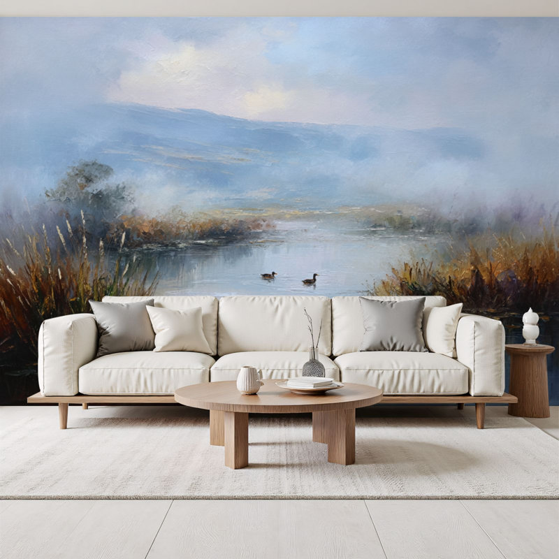 Papier peint auto-adhésif Pere and Stick Serene Pond Ducks Mountain Nature Inspired, L 96 po x l 69 po