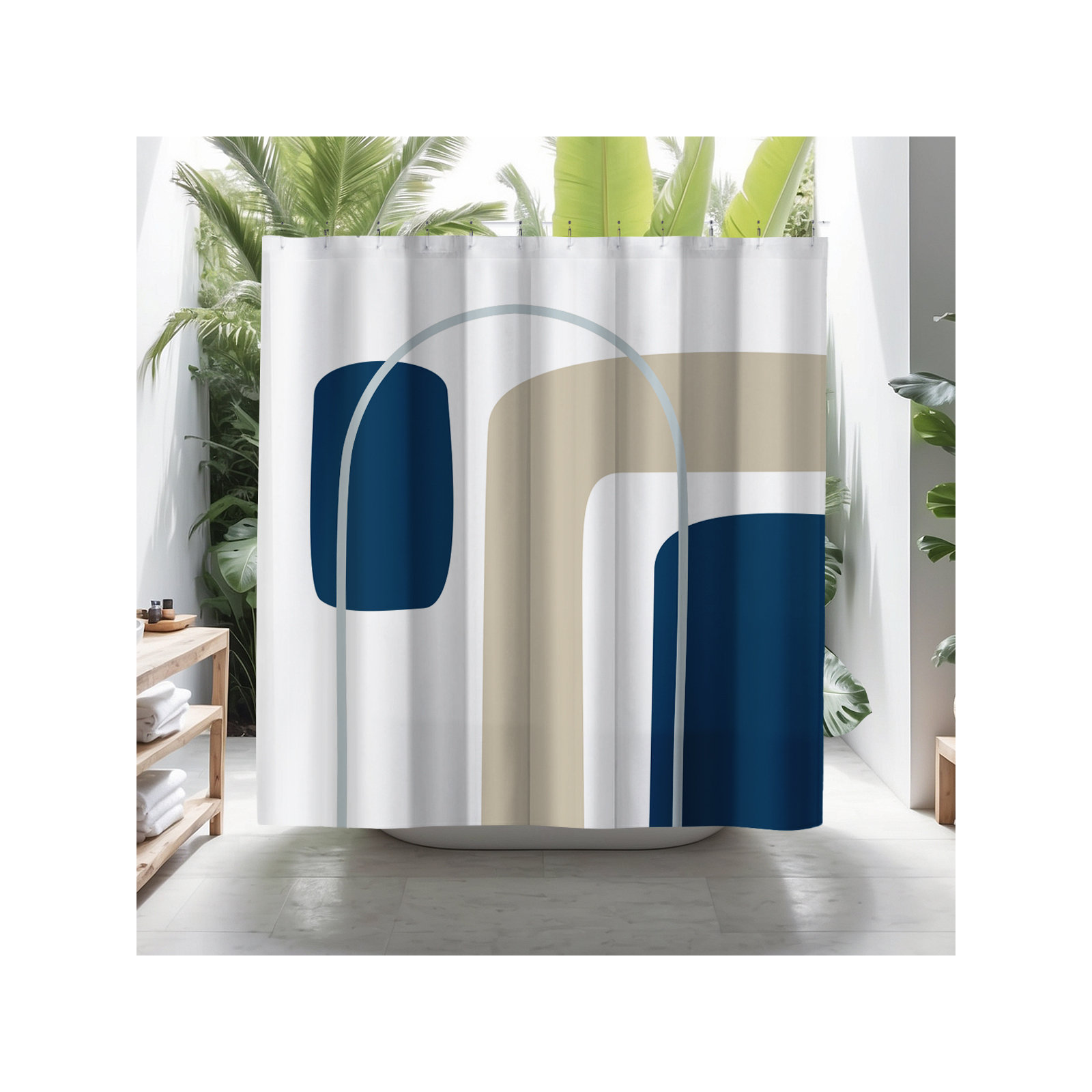 Hagan Polyester Shower Curtain, Beige