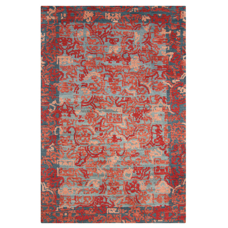 Medina Handmade Wool Navy/Red Area Rug, Rectangle  6' x 9'