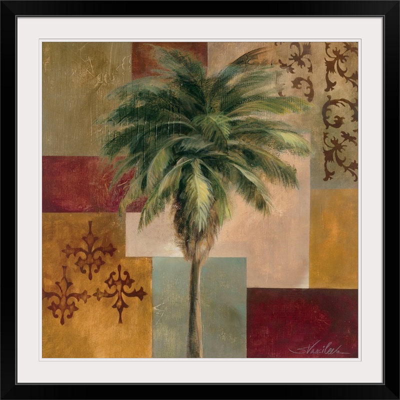 «Charleston Palm II» par Silvia Vassileva, reproduction d'art, H 32 po x l 32 po x P 1 po, Cadre noir