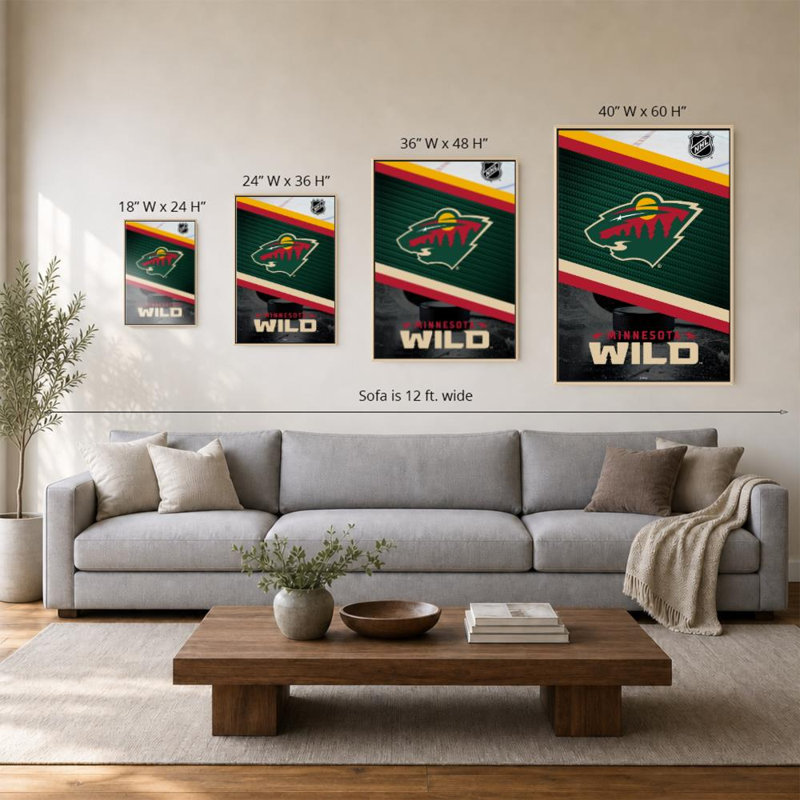 Décoration murale Minnesota Wild NHL, H 60 po x l 40 po, Cadre plat flottant, Bouleau