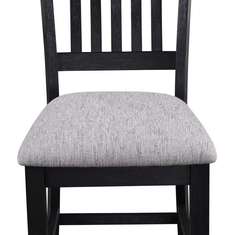 Chaises rembourrées à hauteur de comptoir (2 pièces), aspect, tissu gris, chaise en bois teint foncé (2), finition