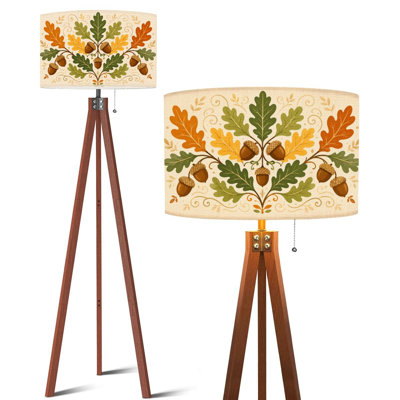 Lampe sur pied, motif de cactus désertiques et montagnes Rocheuses, télécommande, intensité variable, DEL, pieds en hêtre, abat-jour à tambour amovible en lin, style milieu du siècle, idéal pour salon, chambre ou bureau.