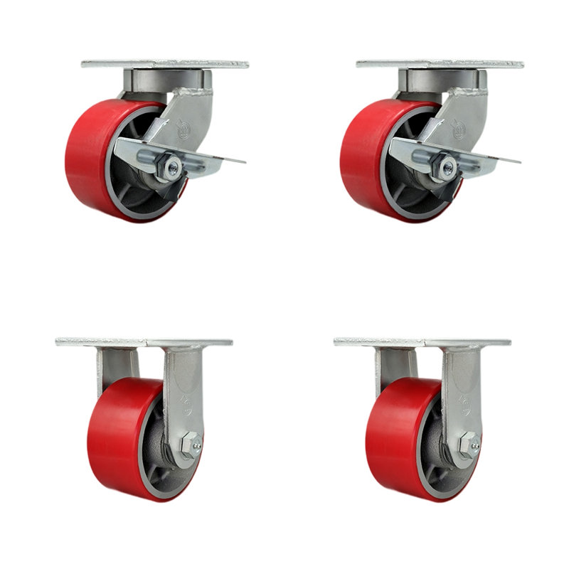 Ensemble de roulettes en poly robuste sur roulettes en fonte 2 freins 2 rigides SCC