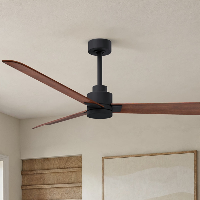 Alessandra Outdoor Downrod Ceiling Fan, Walnut, Matte Black