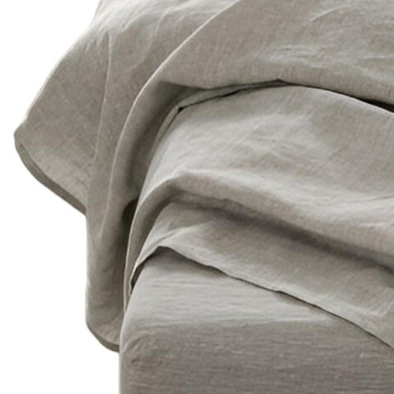 Four Piece Light Gray Linen Sheet Set, King Sheet Set