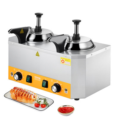 Distributeur de fromage électrique avec pompes, réchaud commercial de 2,4 L / 2 L, distributeur de doubles pompes chauffées en acier inoxydable, chauffe-fromage Nacho à température réglable de 86 à 230 for pour caramel au fromage Fudge
