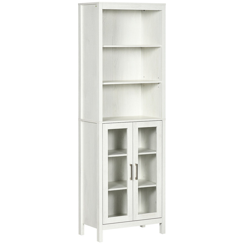 Grande armoire de rangement pour salle de bain avec tablette à 3 niveaux, armoire à porte en verre, tour à linge autoportante avec tablettes réglables