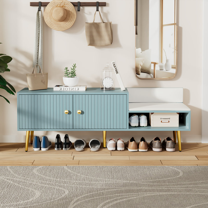 Shoe Storage Bench Including Cushions, Blue