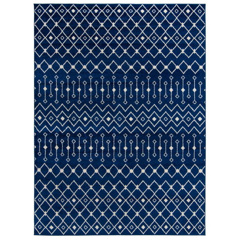 Tapis bleu / blanc en chenille / polyester tissé à la machine Briehn, Rectangle 9 pi x 12 pi