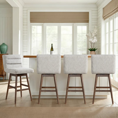 Martinstown Solid Wood Upholstered Counter Height Or Bar Height Swivel Barstool With Fabric Seat - Set Of 4