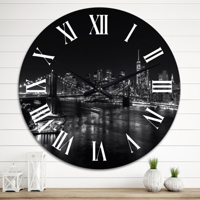 Black, White Picture Of The Skyline Of Manhattan - Colonial wall clock