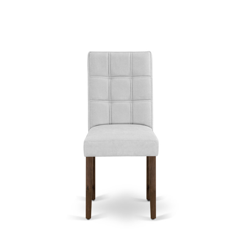 Amelius Parsons Dining Room Chairs - Light Gray Polyester Fabric Upholstered Seat and Button Tufted Chair Back – Antique Walnut Finish, SET OF 2