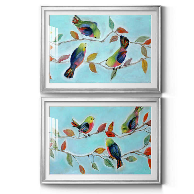Bitty Birds I, toile encadrée de qualité supérieure - prête à être accrochée, H 26,5 po x l 73 po x P 1,5 po, Or, Blanc
