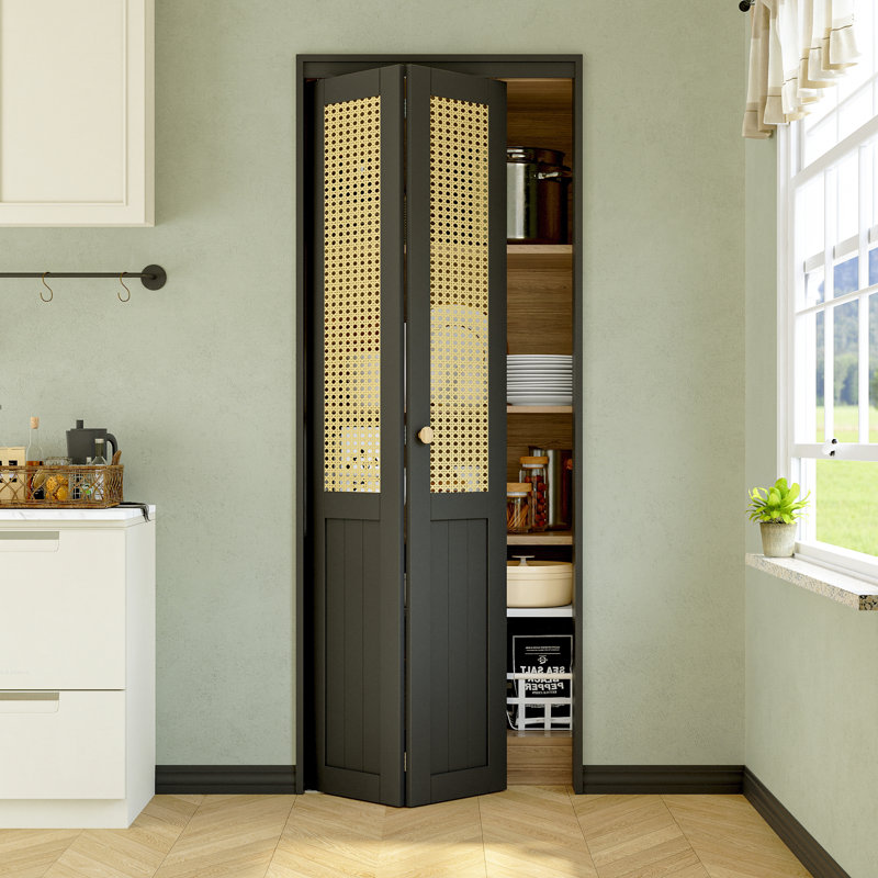 Portes pliantes pliantes en bois manufacturé 30 po x 80 po tissées à la main et imitation rotin avec trousse de quincaillerie