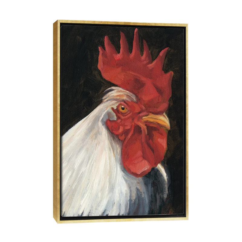 "Rooster portrait I" par Ethan Harper, reproduction d’art, Pas de tapis, Toile encadrée d'or, H 40 po x l 26 po x P 1,5 po