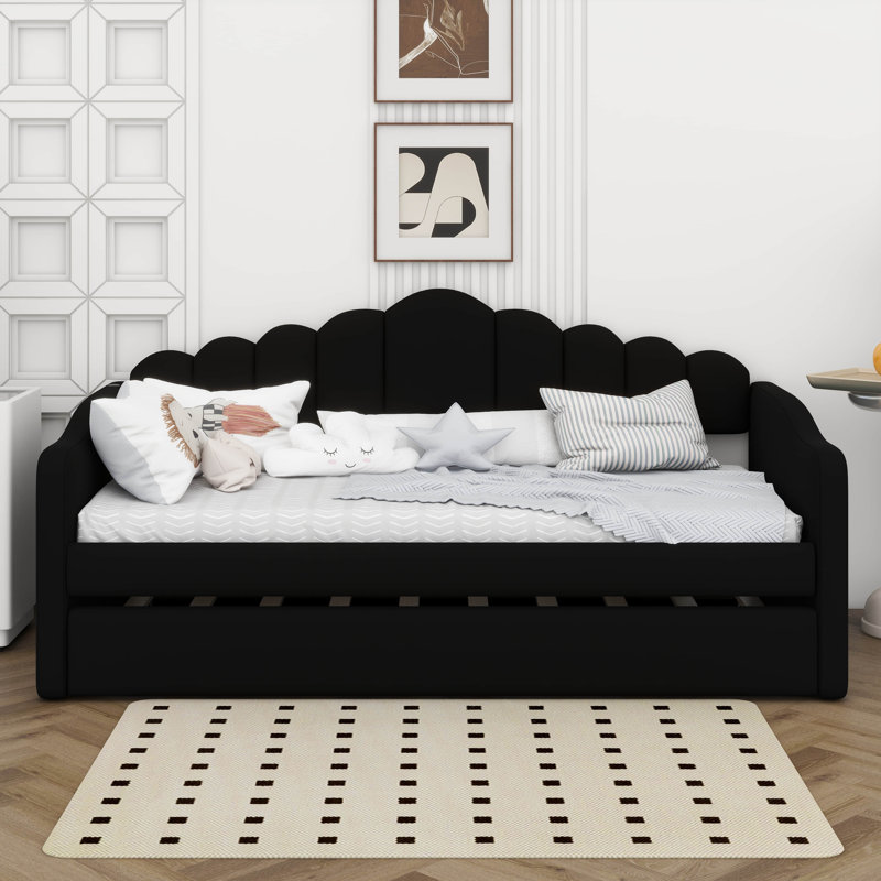 Lit de jour simple rembourré avec couchette, canapé-lit en velours avec ports de chargement USB, aucun sommier nécessaire