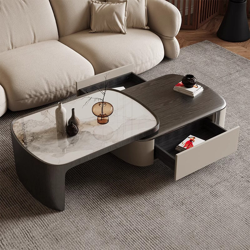 Multi-functional telescopic rock slab coffee table
