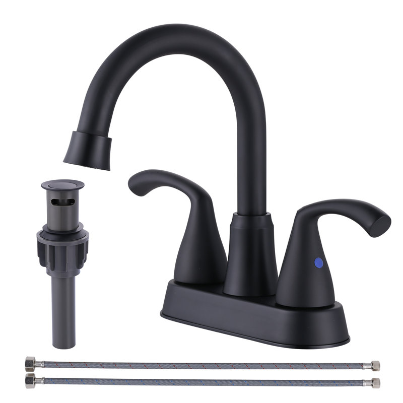 Centerset 2-handle Bathroom Faucet with Drain Assembly, Matte Black