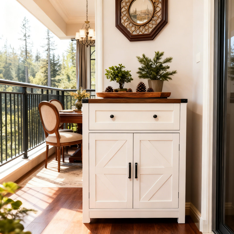 White And Wood - Grain, Barn Door Sideboard, Drawer, Bathroom, Living Room, Entryway, Stylish Design One Two Doors, Balcony, Blending Styles