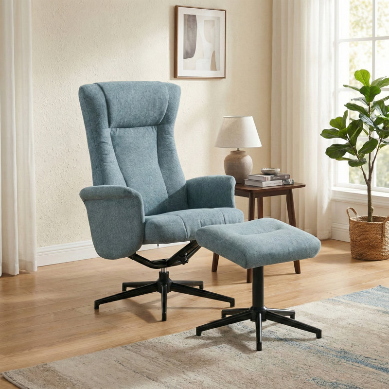 Morganti TV Chair with Stool, Blue Polyester Blend