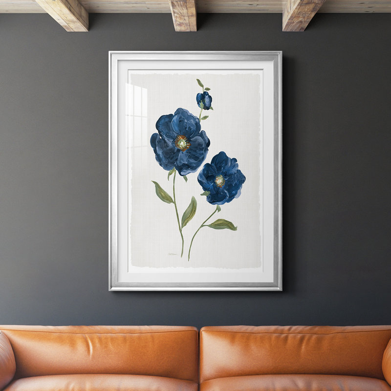 Coquelicots bleus - Tableau unique - Encadré sous verre acrylique, grand format, idéal pour le salon, Cadre argenté
