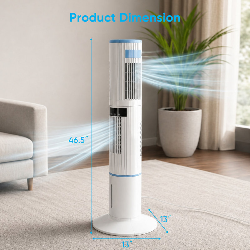 Evaporative Air Cooler, Dual-zone Oscillating Tower Fan With 360° Upper & 60° Lower Oscillation