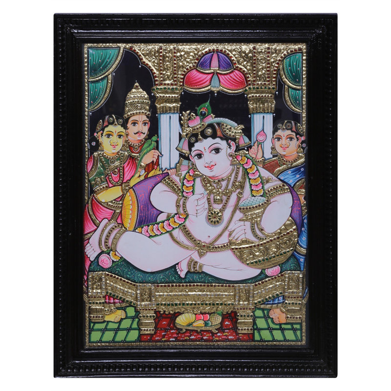 «Lord Butter Krishna Tanjore», peinture | Couleur traditionnelle avec or 24 carats | Avec cadre