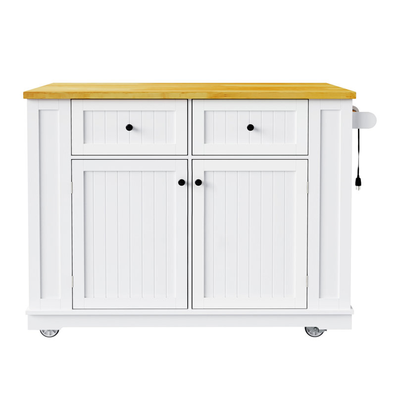48 Inch Large Kitchen Island With Drop Leaf(No Include Stool), White