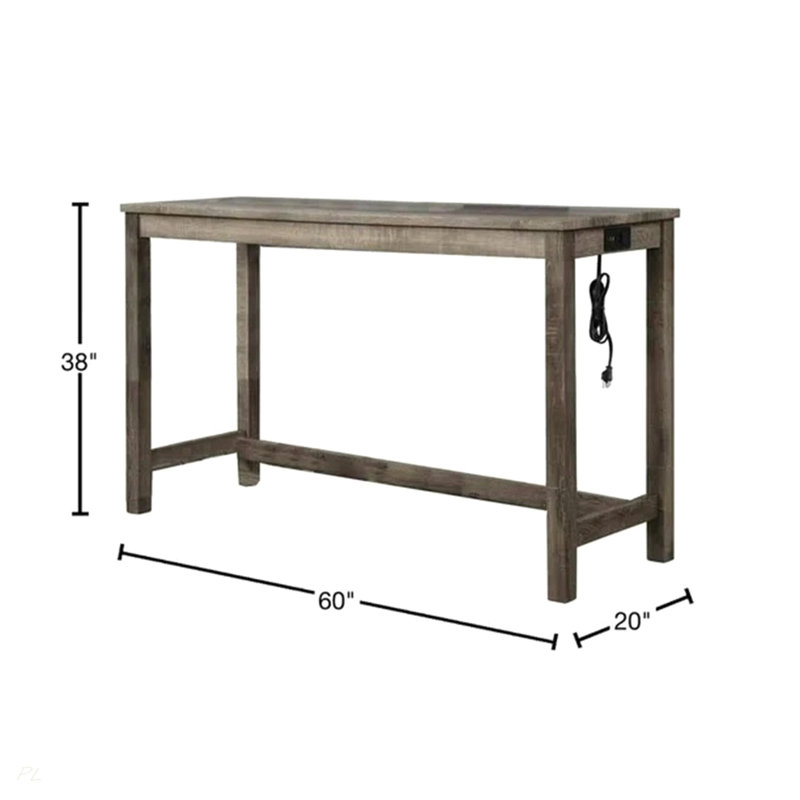 Ensemble de salle à manger de bar 3 pièces en bois massif avec prise électrique Transition, Beige/brun