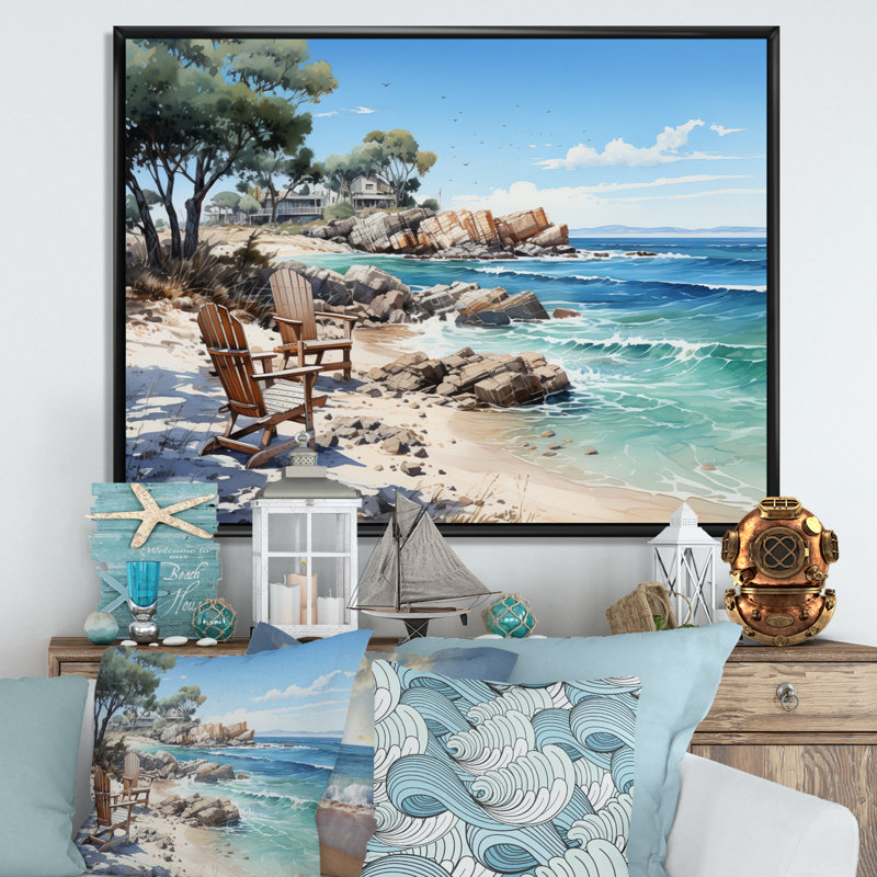 Andress Coastal Lounging I, H 12 po x l 20 po x P 1 po, Cadre flottant noir