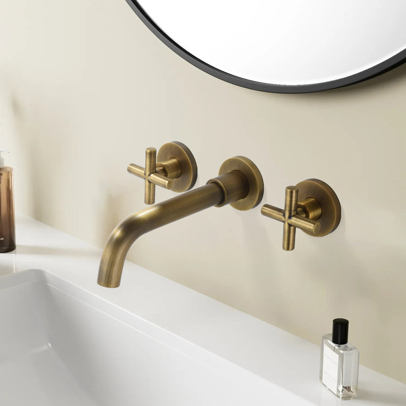 Double Cross Handles Wall Mounted Bathroom Faucet, Bronze