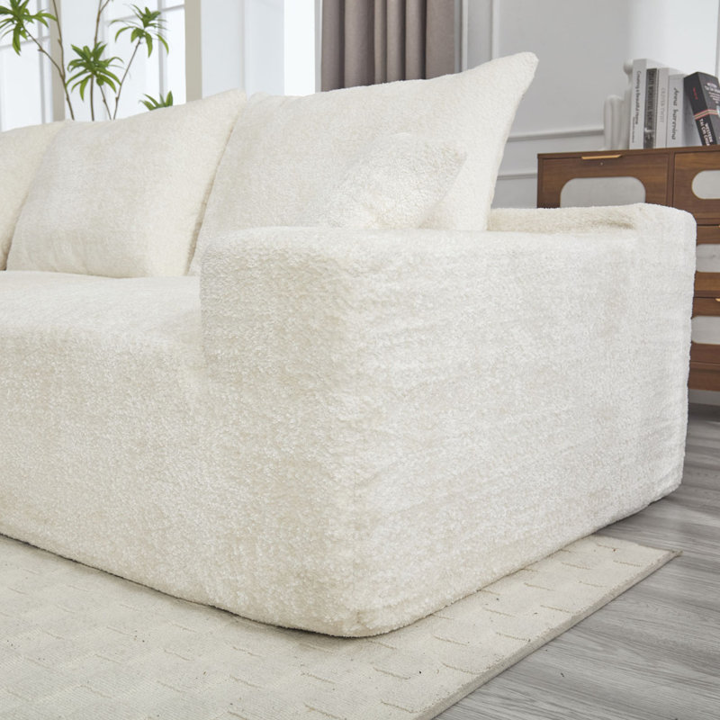 Boucle Sectional Sofa with pillows,No Assembly Needed, Beige Boucle
